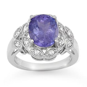 4.25 ctw Tanzanite & Diamond Ring 18k White Gold