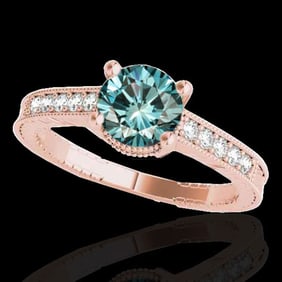 1.75 ctw SI Certified Blue Diamond Solitaire Antique Ring 10k Rose Gold