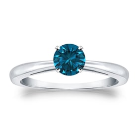 Natural 0.50 CTW Blue Diamond Solitaire Ring 14K White Gold