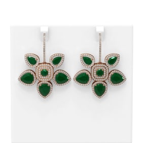 31.28 ctw Emerald Diamond Earrings 18K Rose Gold