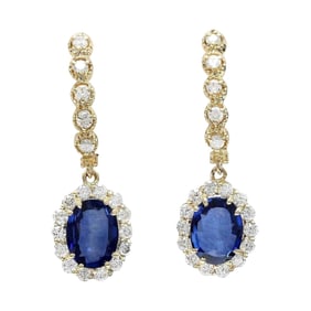 Sapphire Diamond Earrings 14K Yellow Gold