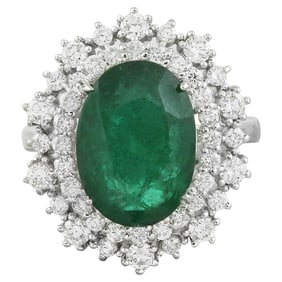 Emerald Diamond Ring 14K White Gold