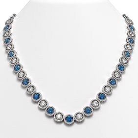 35.60 ctw Blue & Diamond Micro Pave Necklace 18K White Gold