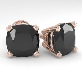 6 ctw Cushion Black Diamond Stud Designer Earrings 18k Rose Gold