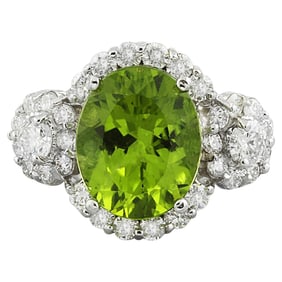 Peridot Diamond Ring 14K White Gold
