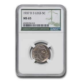 1937-D 3 Legged Buffalo Nickel MS-65