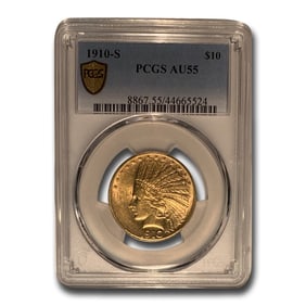 1910-S $10 Indian Gold Eagle AU-55