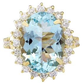 Aquamarine Diamond Ring In 14K Solid