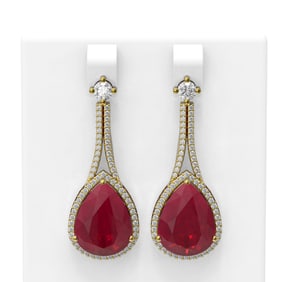 23.35 ctw Ruby & Diamond Earrings 18K Yellow Gold