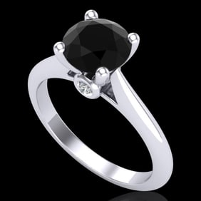 1.6 ctw Fancy Black Diamond Engagment Art Deco Ring 18k White Gold