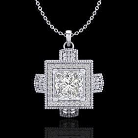 1.46 ctw Princess VS/SI Diamond Micro Pave Necklace 18k White Gold