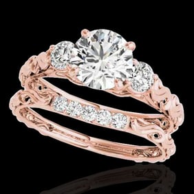 1.35 ctw Certified Diamond 3 Stone Ring 10k Rose Gold