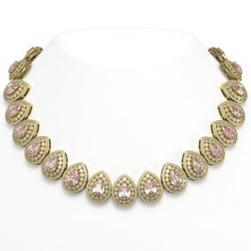 103.22 ctw Morganite & Diamond Victorian Necklace 14K Yellow Gold