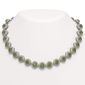 72.27 ctw Tourmaline & Diamond Victorian Necklace 14K White Gold