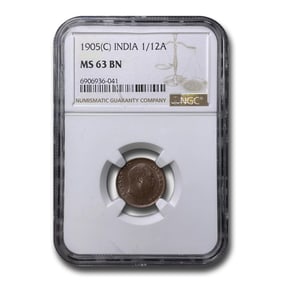1905 India 1/12 Anna MS-63 NGC