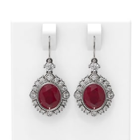 9.52 ctw Ruby & Diamond Earrings 18K White Gold