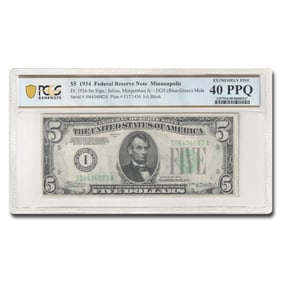 1934 (I-Minneapolis) $5.00 FRN XF-40 PPQ