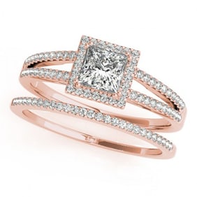 1.26 ctw Certified VS/SI Princess Diamond 2pc Set Halo 14k Rose Gold