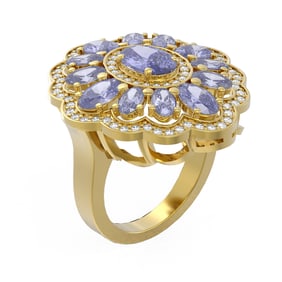7.59 ctw Tanzanite & Diamond Ring 18K Yellow Gold