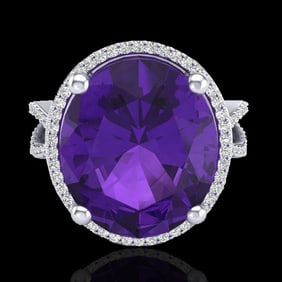 10 ctw Amethyst & Micro Pave VS/SI Diamond Ring 18k White Gold