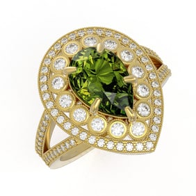 5.02 ctw Certified Tourmaline & Diamond Victorian Ring 14K Yellow Gold