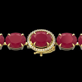 75 ctw Ruby & Micro Pave VS/SI Diamond Bracelet 14k Yellow Gold