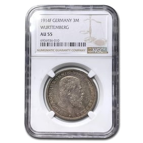 1914-F Germany Silver 3 Mark Wilhelm