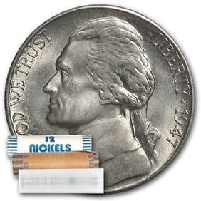 1947-S Jefferson Nickel 40-Coin Roll BU