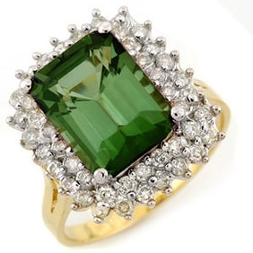 4.75 ctw Green Tourmaline & Diamond Ring 14k Yellow Gold