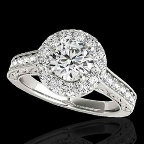1.7 ctw Certified Diamond Solitaire Halo Ring 10k White Gold