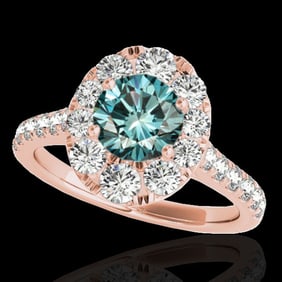 2 ctw SI Certified Blue Diamond Solitaire Halo Ring 10k Rose Gold