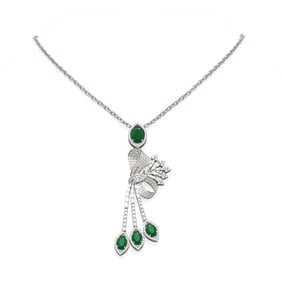 9.99 ctw Emerald & Diamond Necklace 18K White Gold