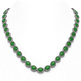 49.93 ctw Jade & Diamond Micro Pave Halo Necklace 10k White Gold