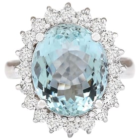 Aquamarine Diamond Ring 14K White Gold