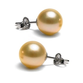 Golden South Sea Pearl Stud Earrings, 9.0-10.0mm