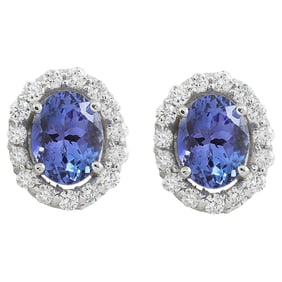 Tanzanite Diamond Earrings 14K White Gold