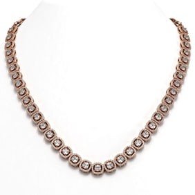 24.4 ctw Cushion Cut Diamond Micro Pave Necklace 18K Rose Gold