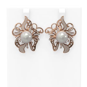 1.52 ctw Diamond & Pearl Earrings 18K Rose Gold