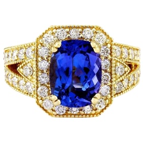 Tanzanite Diamond Ring In 18K Solid