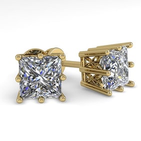 1.0 ctw VS/SI Princess Diamond Stud Solitaire Earrings 18k Yellow Gold