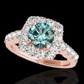 2.5 ctw SI Certified Fancy Blue Diamond Solitaire Halo Ring 10k Rose Gold