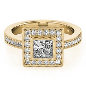 1.11 ctw Certified VS/SI Princess Diamond Halo Ring 18k Yellow Gold