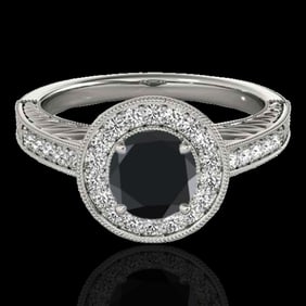 1.5 ctw Certified VS Black Diamond Solitaire Halo Ring 10k White Gold