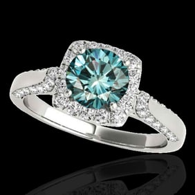 1.7 ctw SI Certified Fancy Blue Diamond Solitaire Halo Ring 10k White Gold