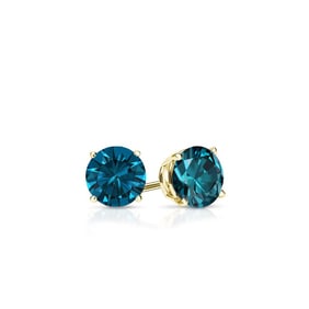 Natural 0.25 CTW Blue Diamond Stud Earrings 14K Yellow Gold
