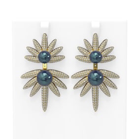 8 ctw Diamond & Pearl Earrings 18K Yellow Gold