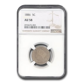 1886 Liberty Head V Nickel AU-58