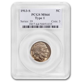 1913-S Buffalo Nickel Type-I MS-64 PCGS