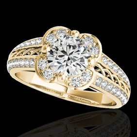 1.5 ctw Certified Diamond Solitaire Halo Ring 10k Yellow Gold