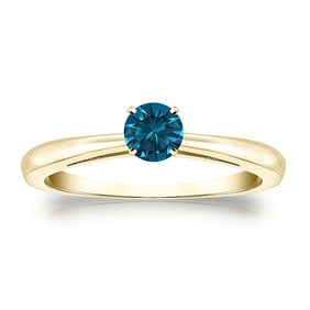 Natural 0.33 CTW Blue Diamond Solitaire Ring 14K Yellow Gold
